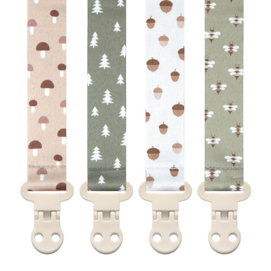 Picture of Stadela Baby Pacifier Clip Leash Soothie Holder Unisex for Girl or Boy 4 Pack Gift Set Universal Fit