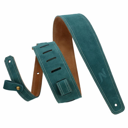 Picture of Nefelibata Guitar Strap, 2.5" Wide Bavarian Tumbled Leather Guitar Straps with Foam Padding and Cable Storage Loop, for Kids, Men and Women, for Acoustic, Bass and Electric Guitars（Vintage Green）