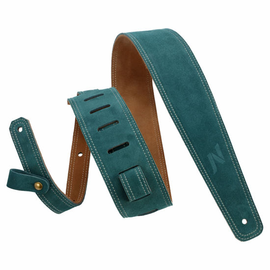 Picture of Nefelibata Guitar Strap, 2.5" Wide Bavarian Tumbled Leather Guitar Straps with Foam Padding and Cable Storage Loop, for Kids, Men and Women, for Acoustic, Bass and Electric Guitars（Vintage Green）