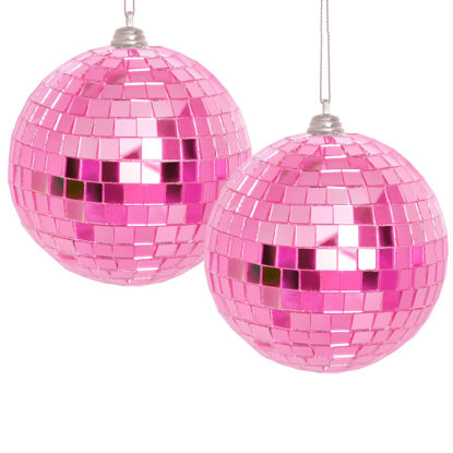 Picture of 2 Pieces Disco Mirror Balls Hanging Ball for 50s 60s 70s Disco DJ Light Effect Party Home Decoration Stage Props School Festivals Party Favors and Supplies 4 Inch (4inch, Pink)