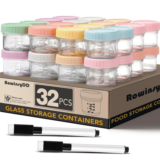 Picture of RowinsyDD 32-Pack Leakproof 4oz Glass Baby Food Jars With Lids - BPA Free, Freezer & Microwave Safe