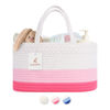 Picture of luxury little Diaper Caddy Organizer, Large Cotton Rope Nursery Basket, Changing Table Organizer for Baby Diaper Storage, Portable Car Organizer with Removable Divider, Baby Shower Gifts - Pink