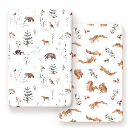 Picture of GRSSDER Stretchy Ultra Soft Jersey Knit Pack and Play Sheets 2 Pack, Portable/Mini Crib Sheets Universal Fitted for Playpen Mattress Safe and Snug, Stylish Cute Animal Print Baby Sheets