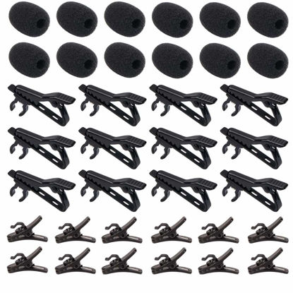 Picture of ALEKOR 12 Pieces Lavalier Microphone Metal Tie Clips 12 Pieces Lapel Mic Windscreen Foam Covers and 12 Pieces Lav Mic Plastic Wire Clips