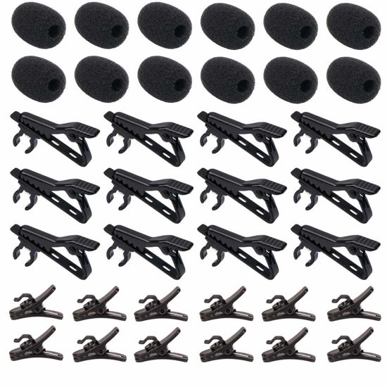 Picture of ALEKOR 12 Pieces Lavalier Microphone Metal Tie Clips 12 Pieces Lapel Mic Windscreen Foam Covers and 12 Pieces Lav Mic Plastic Wire Clips