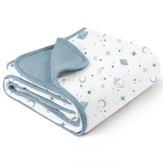 Picture of Konssy Muslin Baby Blankets for Girls Boys, 100% Cotton Crib Blanket for Baby Infant Toddler, Super Soft and Lightweight Nursery Blankets 40"x36" (Star)