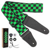 Picture of Nefelibata Guitar Strap,Personalised Cotton Double Layer Cotton Guitar Straps with Longer Leather Ends for Bass, Electric & Acoustic, Best Gifts for Kids, Men & Women Guitarists (Green Square)