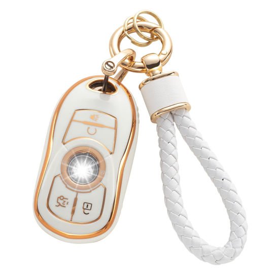 Picture of RUABIBAN for Buick Key Fob Cover with Keychain, Soft TPU Key Case Protection Fit for Buick Encore Enclave Lacrosse Envision Verano Regal GL8 5 Buttons Smart Key Holder