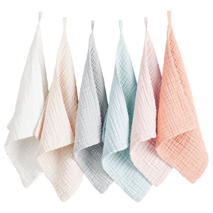 Picture of Konssy 6 Pack Baby Muslin Washcloths for Unisex 100% Cotton Wash Cloth Set for Baby Face Body Comfy and Soft for Newborn Infants Kids Girls and Boys