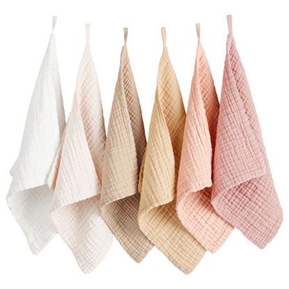 Picture of Konssy 6 Pack Baby Muslin Washcloths for Unisex 100% Cotton Wash Cloth Set for Baby Face Body Comfy and Soft for Newborn Infants Kids Girls and Boys
