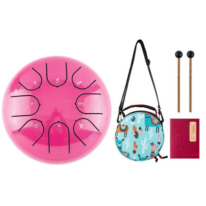Picture of Tongue Drum 8 Notes 6 inches Musical Steel Drum Percussion Instrument with Drum Mallets Carry Bag Great Gift for Beginner Adult Kid (pink)