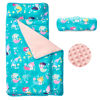 Picture of beeweed Toddler Nap Mat, Rollup Design Kid Sleeping Mat with Removable Pillow & Minky Blanket, Toddler sleeping bag for Daycare Preschool Travel Camping, Mermaid