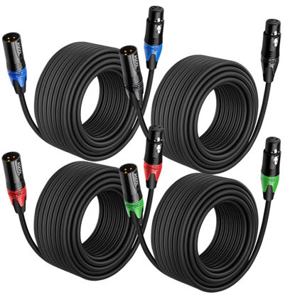 Picture of AQOOL XLR Cable 25ft 4 Pack, XLR Male to Female 3-Pin Microphone Cables, Premium Balanced Mic Cables XLR Speaker Cable 25 Feet
