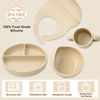 Picture of LITTLE RAWR Silicone Baby Feeding Set 14 Pcs,Baby Led Weaning Supplies, Baby Spoons Suction Bowl Divided Plate Bib Cup Finger Brush,First Stage Solid Food Eating Utensils - 6+ Months(Beige)