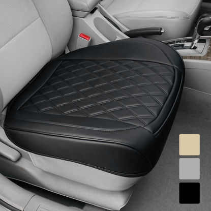 Picture of 1 Pack Leather Front Car Seat Cover Bottom Car Seat, Anti-Slip and Full Wrap Driver Car Seat Protectors, Luxury Waterproof Bottom Auto Seat Cushion Pad Mat for Most Vehicles(Black)