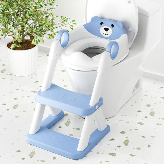 Picture of COOSEYA Toilet Seat, Potty Training Toilet Seat for Toddler, Upgrade Potty Training Toilet 2 in 1 Toilet Seat for Boys Girls,Waterproof Soft Mat Non-slip Step Stool