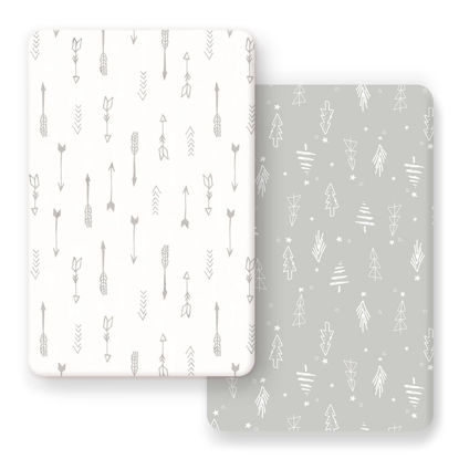 Picture of GRSSDER Stretchy Ultra Soft Jersey Knit Fitted Pack n Play Sheets Set 2 Pack, Portable/Mini Crib Sheets, Christmas Trees and Arrows for Girls and Boys