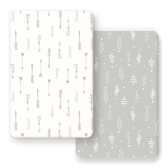 Picture of GRSSDER Stretchy Ultra Soft Jersey Knit Fitted Pack n Play Sheets Set 2 Pack, Portable/Mini Crib Sheets, Christmas Trees and Arrows for Girls and Boys