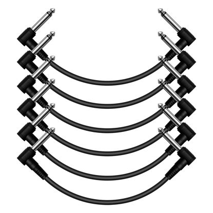 Picture of Heams Professional 6 Pack 12 Inch Guitar Patch Cable, Noise Free and Long-Lasting Guitar Pedal Cable, Right Angle Pedal Board Cables, Black