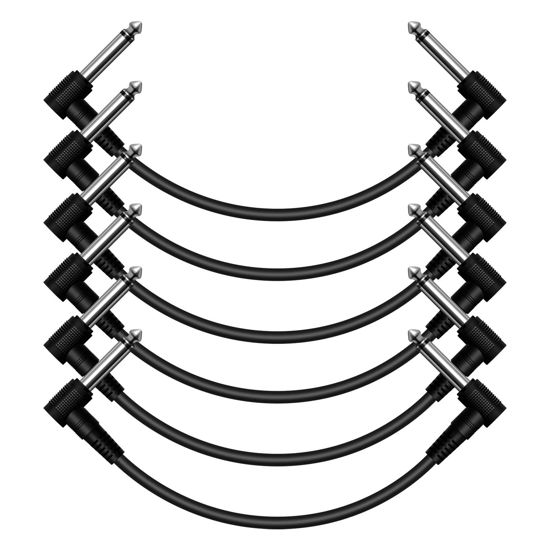 Picture of Heams Professional 6 Pack 12 Inch Guitar Patch Cable, Noise Free and Long-Lasting Guitar Pedal Cable, Right Angle Pedal Board Cables, Black