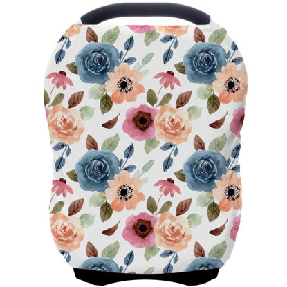 Picture of Car Seat Covers for Babies - Multi- use Nursing Carseat Canopy, Breastfeeding Covers, Baby Shower Gifts for Boys and Girls (Colourful Rose)