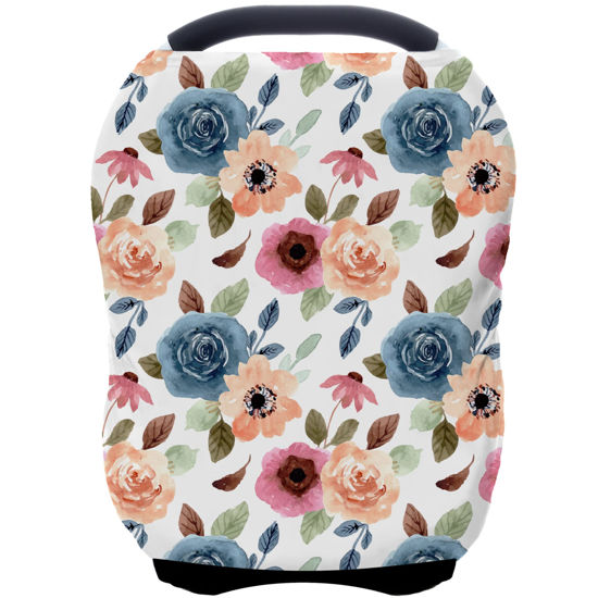 Picture of Car Seat Covers for Babies - Multi- use Nursing Carseat Canopy, Breastfeeding Covers, Baby Shower Gifts for Boys and Girls (Colourful Rose)