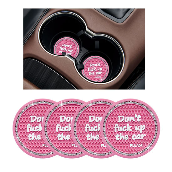 Picture of Ziciner 4 Pack Bling Car Cup Holder Coaster, 2.75 Inch Anti-Slip Auto Insert Cup Coaster, Crystal Car Drink Cup Mat Perfect for Women Girls, Universal Interior Decor Accessories (Pink)