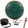 Picture of Steel Tongue Drum - 12-Inch 13-Notes Tongue Drum, D Major Outdoor Rain Drum With Tote Bag, Music Book, and Hand-Held Drumsticks (Green)