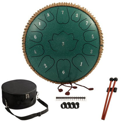 Picture of Steel Tongue Drum - 12-Inch 13-Notes Tongue Drum, D Major Outdoor Rain Drum With Tote Bag, Music Book, and Hand-Held Drumsticks (Green)
