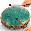 Picture of Steel Tongue Drum - 12-Inch 13-Notes Tongue Drum, D Major Outdoor Rain Drum With Tote Bag, Music Book, and Hand-Held Drumsticks (Green)