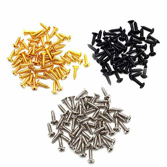 Picture of SAPHUE 3MM Screws Electric Guitar Bass Pickguard Screws Pick Guards150pcs Scratch Plate Mounting Screws Fender Strat ST Tele TL Stratocaster Telecaster Gibson LP Les Paul SG Guitar (Mixed Color)