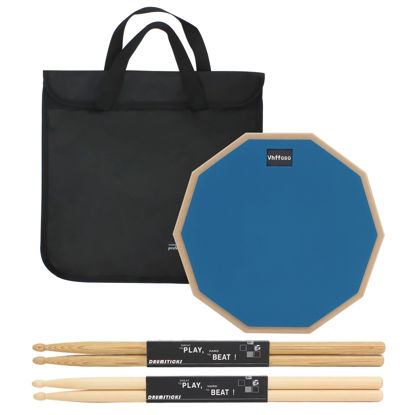 Picture of 12 Inch Practice Drum Pad and Sticks, Beginner Snare Drum Pad with Drumsticks(2 pairs) and Carrying Bag, Double Sided Silent Drum Pad (Blue)