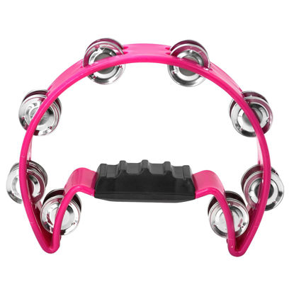 Picture of Soulmate Tambourine Metal Jingles Hand Held Percussion Half-Moon Tambourine for Kids Adult Musical Instrument Gift Single Row Tambourines for KTV, Party (Pink Tamboruine)