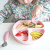 Picture of Bumkins Toddler and Baby Suction Plate, Silicone Divided Grip Dish for Babies and Kids, Baby Led Weaning, Children Feeding Supplies, Non Skid Bottom, Platinum Silicone, 6 Months Up, Gray and Pink
