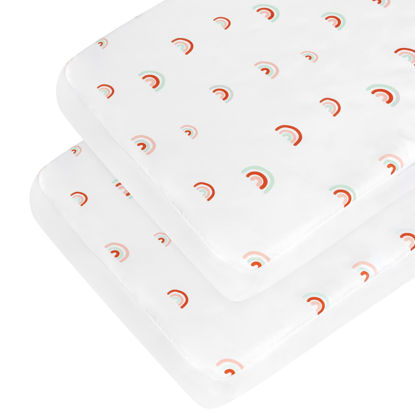 Picture of Crib Sheets Girl Crib Mattress Sheet Set (28 x 52 x 8 in) Fitted for Standard Crib Toddler Mattress Cover Soft & Breathable Boho Baby Crib Sheets Rainbow 2 Pack for Boys and Girls