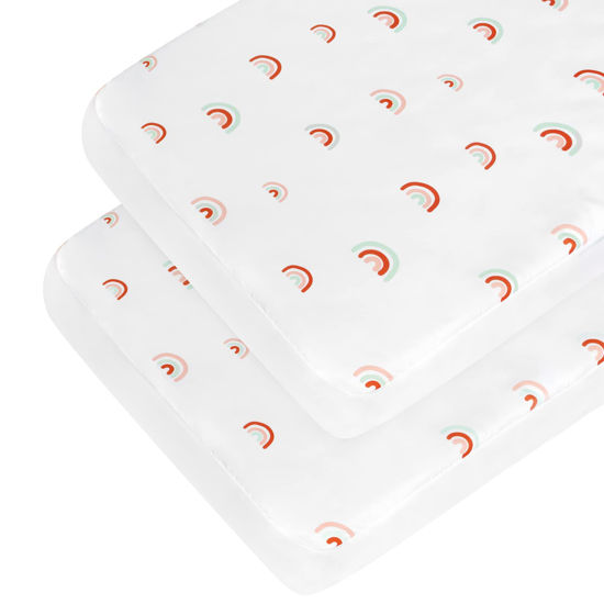 Picture of Crib Sheets Girl Crib Mattress Sheet Set (28 x 52 x 8 in) Fitted for Standard Crib Toddler Mattress Cover Soft & Breathable Boho Baby Crib Sheets Rainbow 2 Pack for Boys and Girls