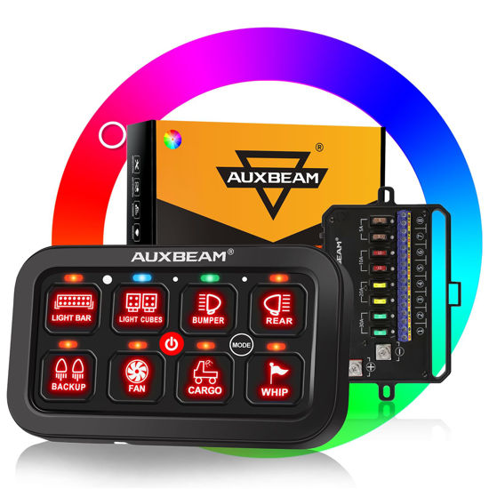 Picture of Auxbeam 8 Gang Switch Panel RA80 Auto-Dimmable RGB Switch Panel w/Momentary Toggle Pulsed, 12V-24V Switch Panel for Truck Offroad Car Boat Waterproof Automotive Aluminum Switch Panel, 2 Years Warranty