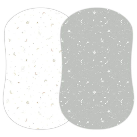 Picture of Sorrel + Fern 2-Pack Fitted Bassinet Sheets (Galaxy, Moon and Stars) - Buttery Soft Cotton Blend for Standard Bassinet