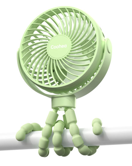 Picture of Coohea Stroller Fan Clip on Baby Fan Quiet Small Portable Fan USB Rechargeable Battery Operated Fan for Car Seat Backseat Bike Travel Beach Camping, Flexible Tripod, 360°Rotatable, 3 Wind Speed, Green
