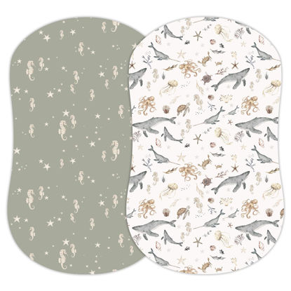 Picture of Sorrel + Fern 2-Pack Fitted Bassinet Sheets (Ocean Odyssey) - Buttery Soft Cotton Blend for Standard Bassinet