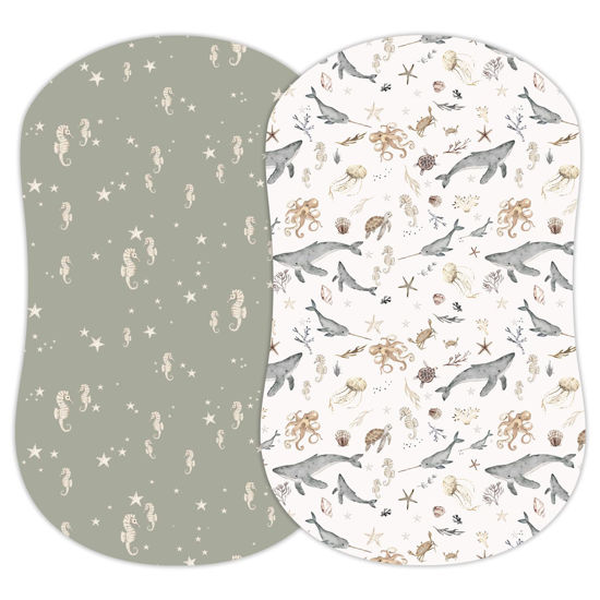 Picture of Sorrel + Fern 2-Pack Fitted Bassinet Sheets (Ocean Odyssey) - Buttery Soft Cotton Blend for Standard Bassinet
