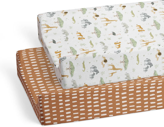 Picture of Sorrel + Fern Changing Pad Cover 2-Pack (Safari Adventures) - Premium Fitted Sheets - Buttery Soft Cotton Blend