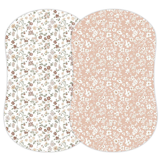 Picture of Sorrel + Fern 2-Pack Fitted Bassinet Sheets (Fleurette) - Buttery Soft Cotton Blend for Standard Bassinet