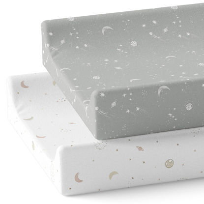Picture of Sorrel + Fern Changing Pad Cover 2-Pack (Galaxy, Moon and Stars) - Premium Fitted Sheets - Buttery Soft Cotton Blend
