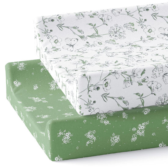 Picture of Sorrel + Fern Organic Changing Pad Cover 2-Pack (Butterfly Garden) - Premium Fitted Sheets - Buttery Soft Breathable Cotton Blend