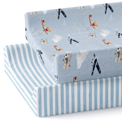 Picture of Sorrel + Fern Changing Pad Cover 2-Pack (Watercolor Airplanes and Clouds) - Premium Fitted Sheets - Buttery Soft Cotton Blend