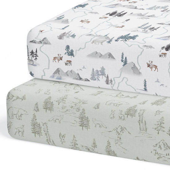 Picture of Sorrel + Fern 2-Pack Fitted Crib Sheets for Standard Crib (Arctic Journey) - Premium Fitted Sheets - Buttery Soft Cotton Blend