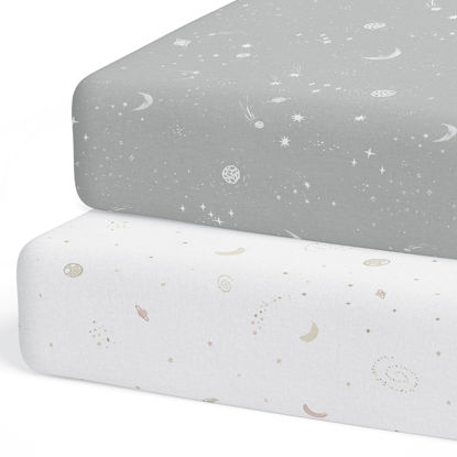 Picture of Sorrel + Fern 2-Pack Crib Sheet for Standard Crib Mattress (Galaxy, Moon and Stars) - Premium Fitted Sheets - Buttery Soft Cotton Blend