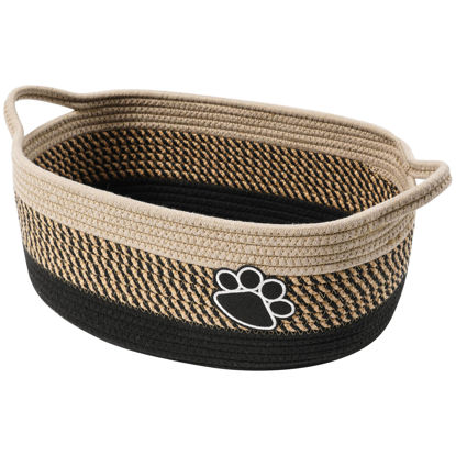 Picture of Small Woven Baskets for Organizing Rope Storage Basket with Handle Cute Cotton Nursery Gift Dog Toy Bins Organizer-Light Beige