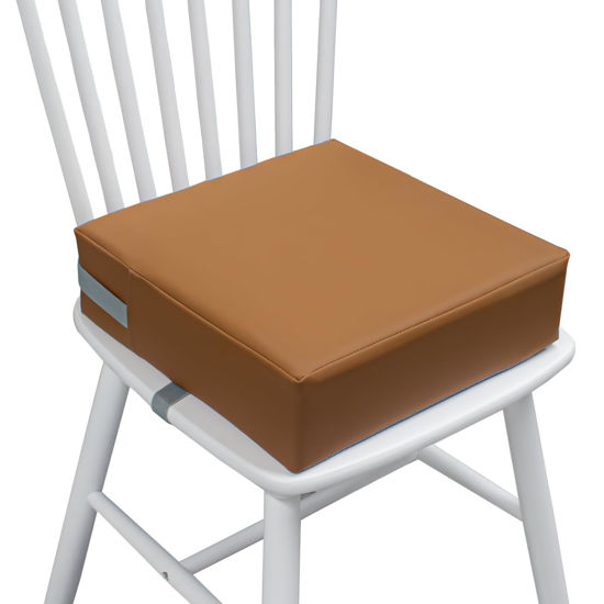Picture of Toddler Booster Seat for Dining Table, 2 Elastic Seat Belts, Anti-Scratch PU Skin-Friendly, Waterproof, Anti-Wrinkle, Detachable Non-Slip Bottom - Brown